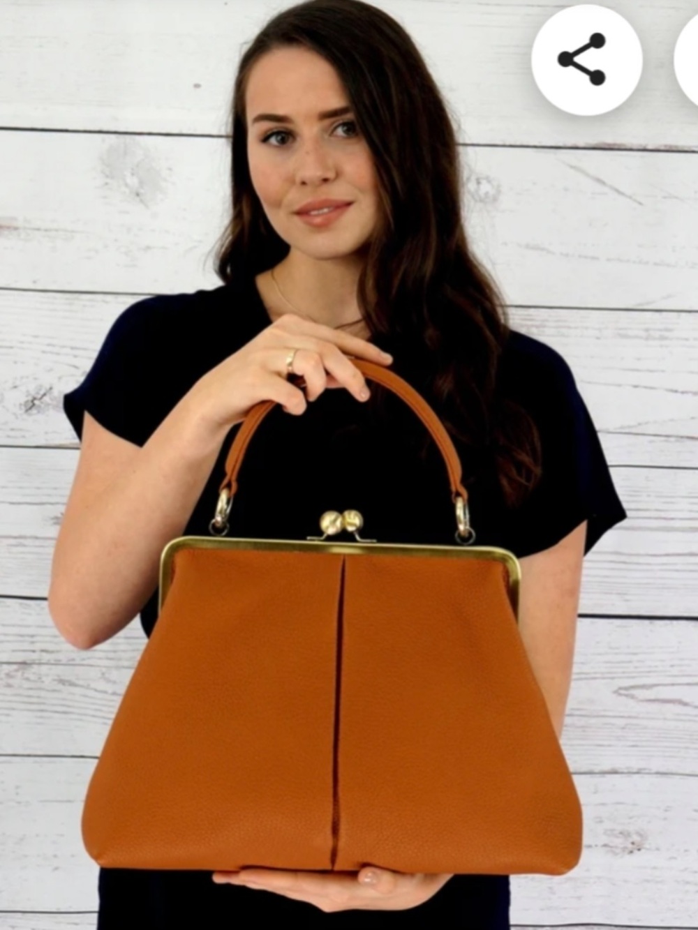 Gorgeous Cognac Genuine Leather Top-Handle Satchel with Gold Frame